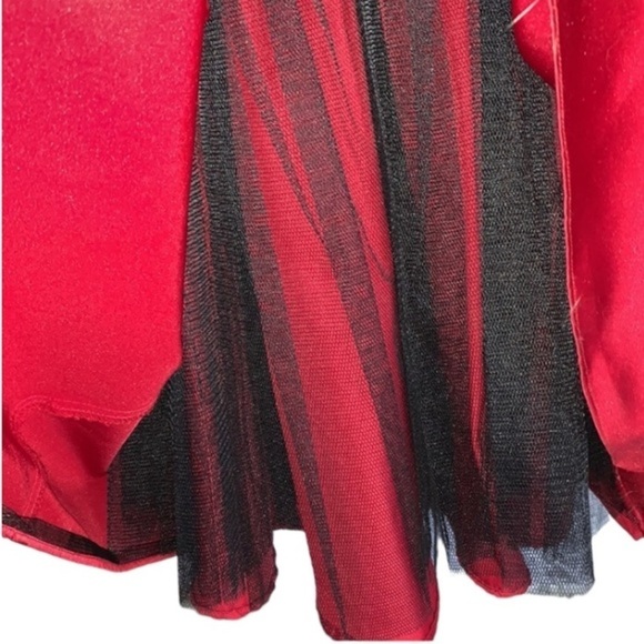 Davids Bridal Spaghetti Strap A Line Gown Red Satin Embroidery & Sequins Size 8 - Picture 5 of 10